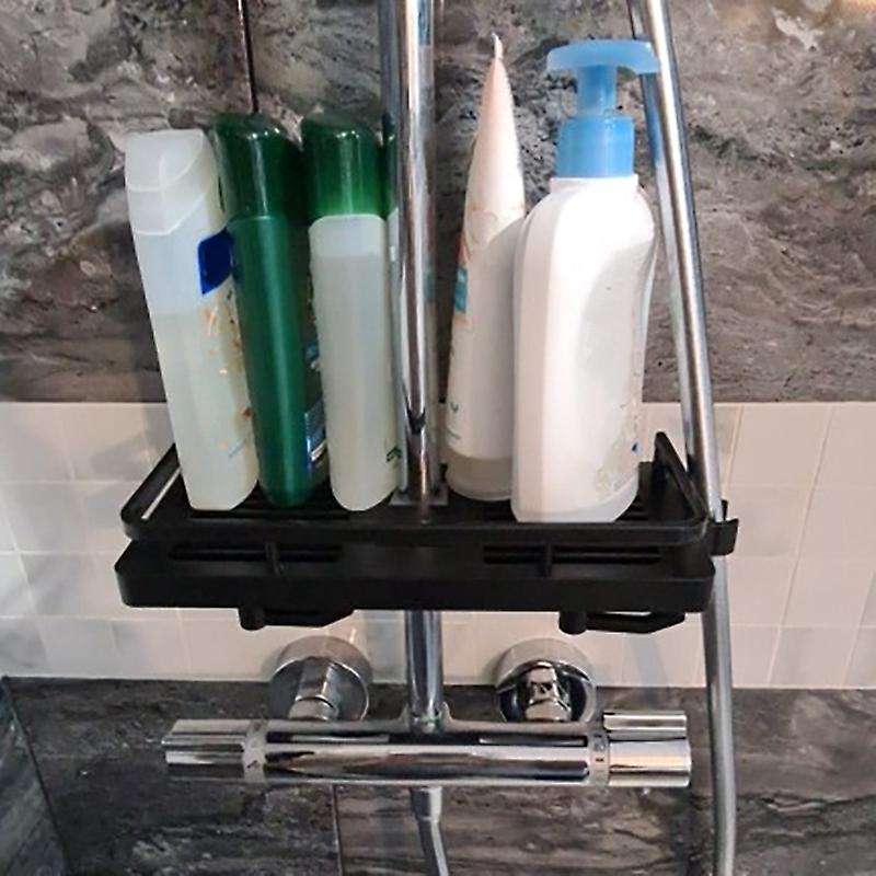 Shower Storage Holder Shower Shelf Shampoo Rack Lifting Rod Organizer Shelf with Hooks Soap Holder B
