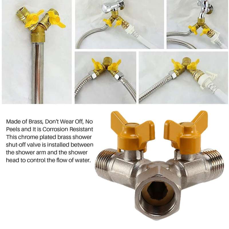 Shut Off Valve Shower Diverter 3 Way Diverter Valve for Shower Arm, Brushed