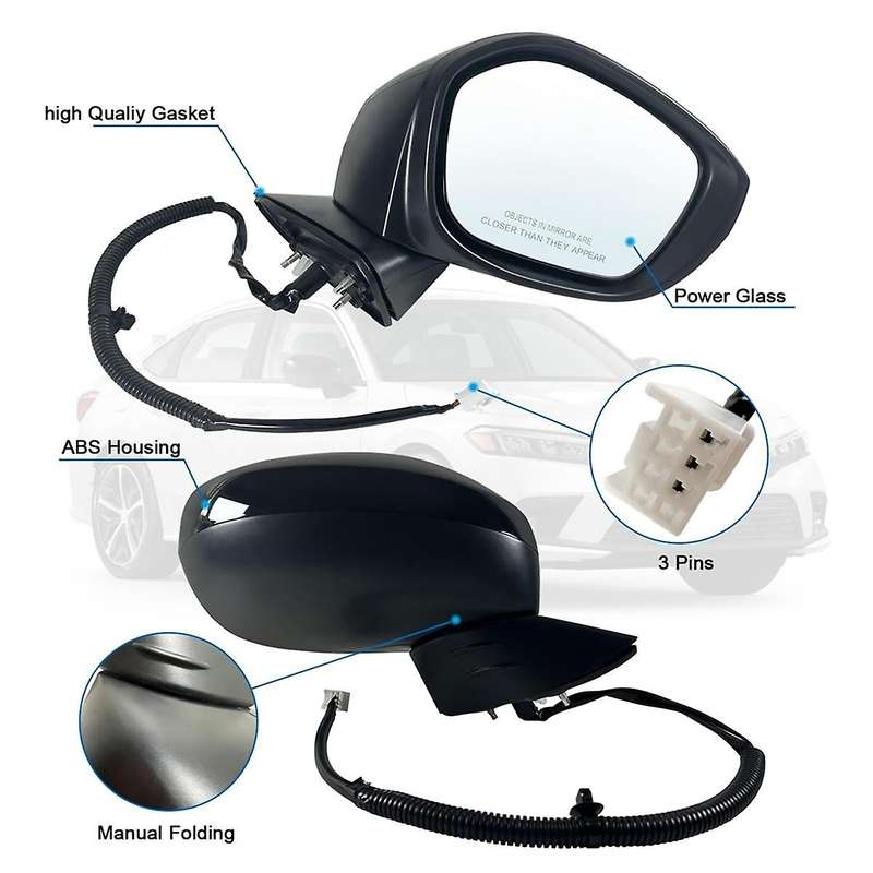 Side Mirror for 2022 2023 Sedan/hatchback with Power Glass, Manual Folding, Replace Ho1321350 (right