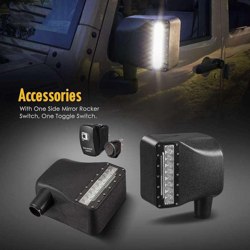 Side Mirror Housing Rearview Mirror Housing Side with Yellow Turn Signal Lights Switch for JK 2007-2