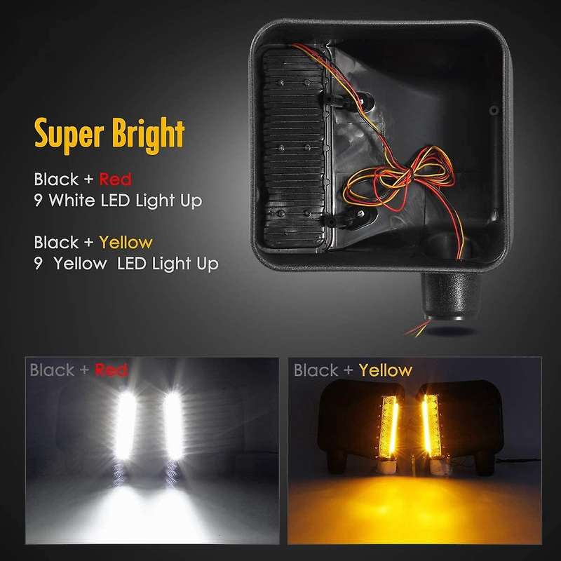 Side Mirror Housing Rearview Mirror Housing Side with Yellow Turn Signal Lights Switch for JK 2007-2