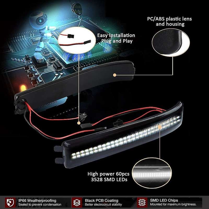 Side Mirror Turn Signal Lights Smoked Lens for and 2009-2014 LED Mirror Marker Light White & Yellow