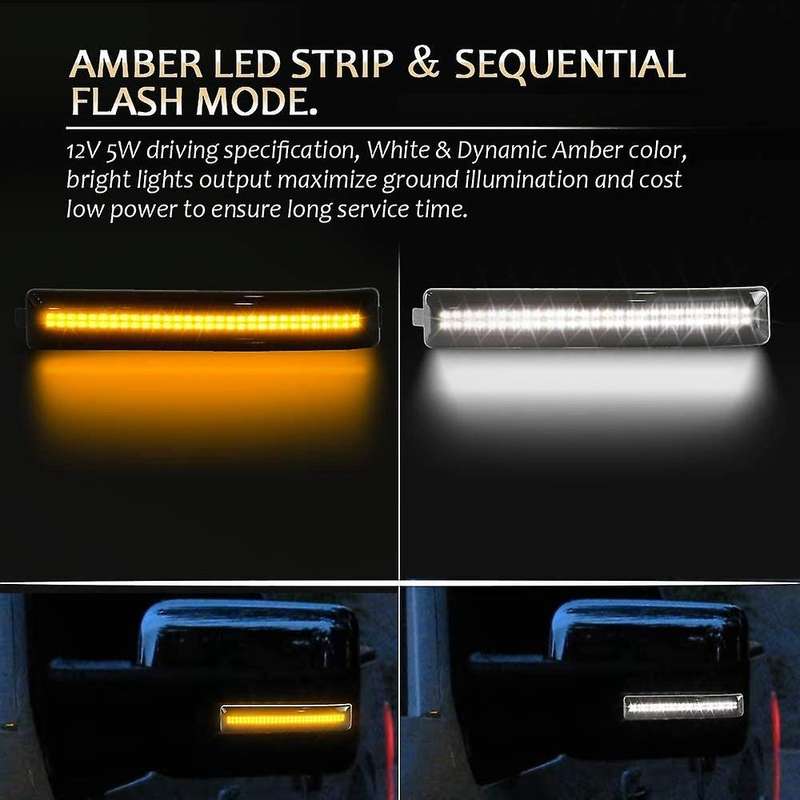 Side Mirror Turn Signal Lights Smoked Lens for and 2009-2014 LED Mirror Marker Light White & Yellow