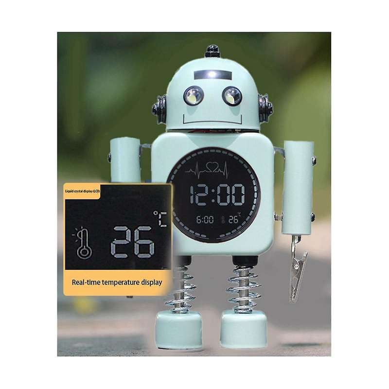 Silent Digital Display Metal Robot Alarm Clock, Intelligent Student, Male, Female and Children's Be