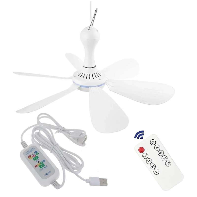 Silent 6 Leaves USB Powered Ceiling Canopy Fan with Remote Control Timing 4 Speed Hanging Fan for C