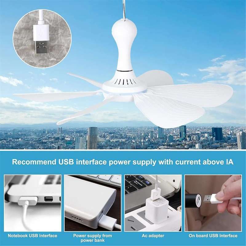 Silent 6 Leaves USB Powered Ceiling Canopy Fan Hanging Fan for Camping Bed Dormitory Tent