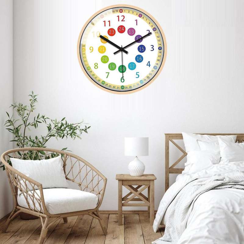Silent Non Ticking Kids Wall Clock Battery Operated Colorful Decorative Clock for Children Bedroom S
