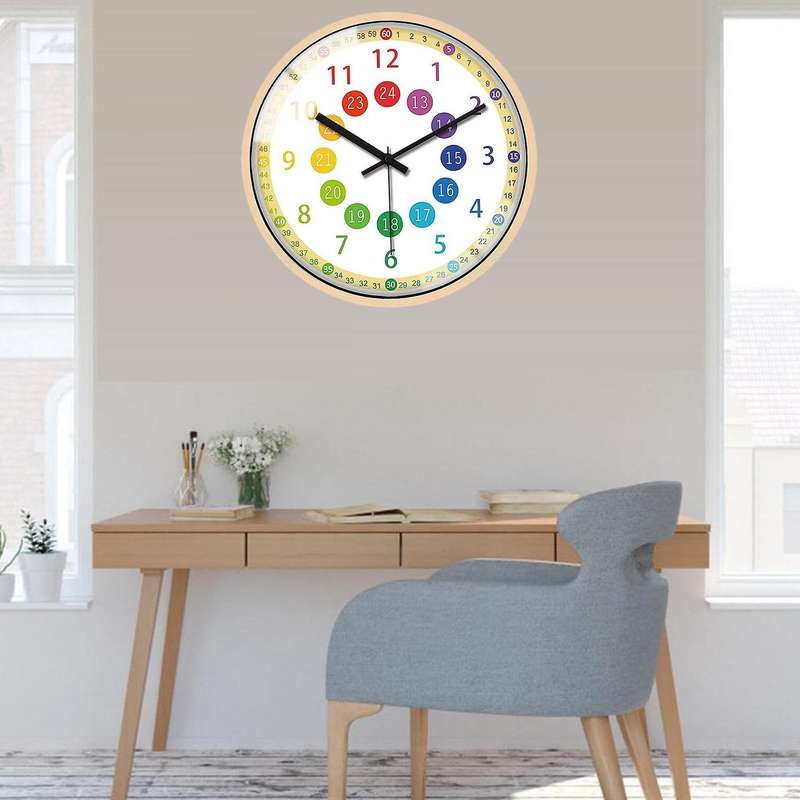 Silent Non Ticking Kids Wall Clock Battery Operated Colorful Decorative Clock for Children Bedroom S
