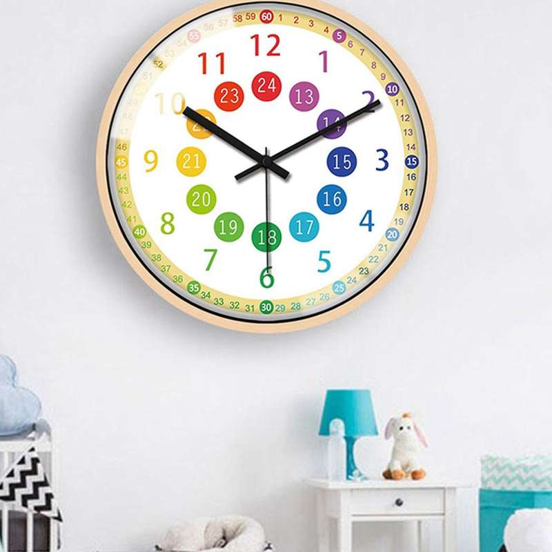 Silent Non Ticking Kids Wall Clock Battery Operated Colorful Decorative Clock for Children Bedroom S