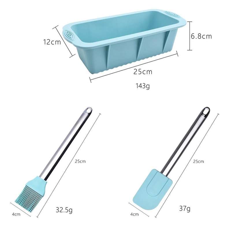 Silicone Bread Loaf Pan Cake Mold Baking 3-pcs Set Mold Stainless Steel Spatula Oil Brush Non-stick