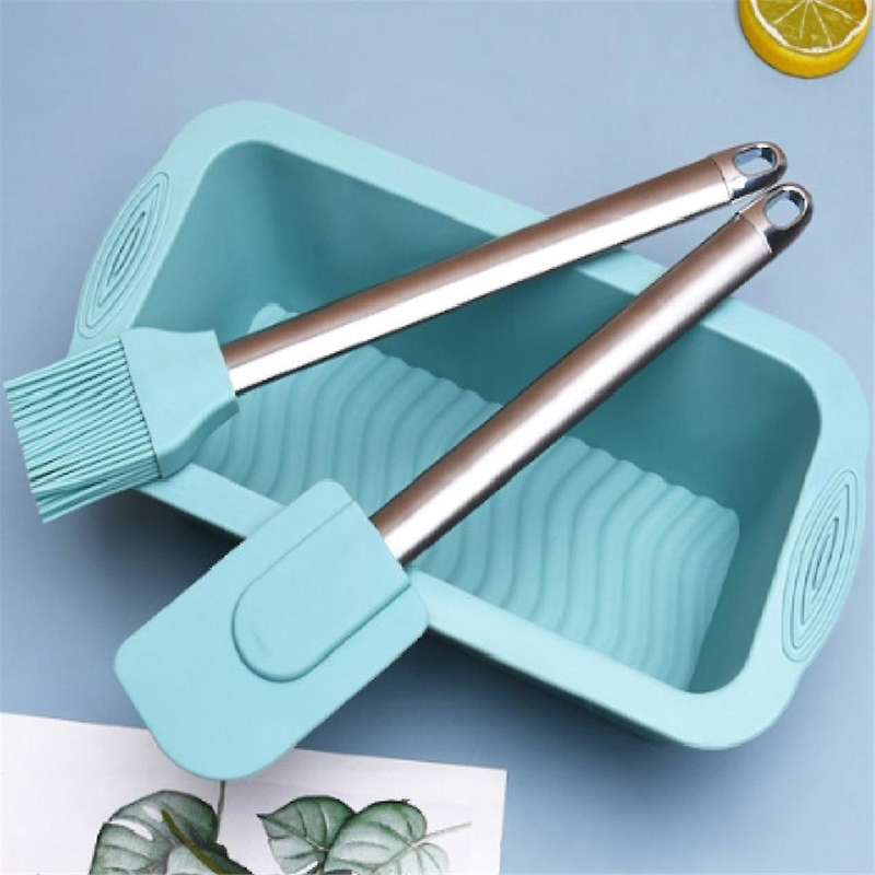 Silicone Bread Loaf Pan Cake Mold Baking 3-pcs Set Mold Stainless Steel Spatula Oil Brush Non-stick