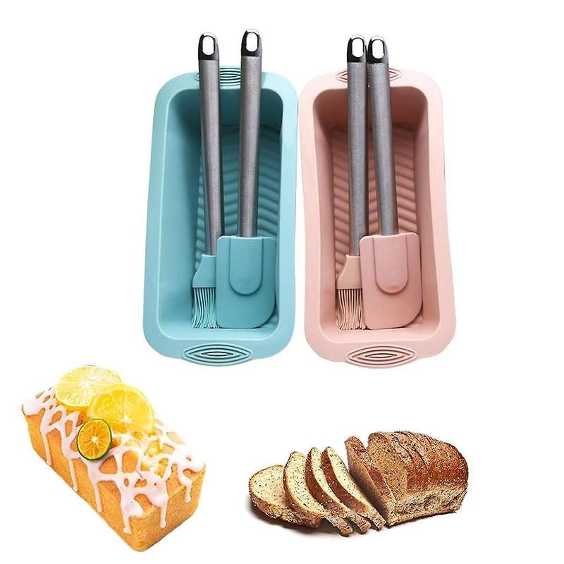 Silicone Bread Loaf Pan Cake Mold Baking 3-pcs Set Mold Stainless Steel Spatula Oil Brush Non-stick