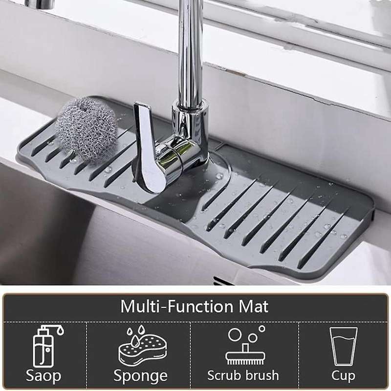 Silicone Faucet Drip Catcher Tray, Sink Faucet Splash Guard,Silicone Draining Mat, Kitchen Sink Mat,