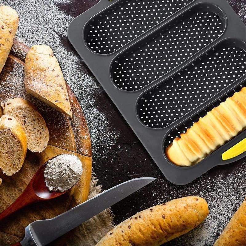 Silicone French Bread Pan and Hamburger Bun Pan Set Nonstick 4 Wave Baking Tray 6Cup Hamburger Bun M