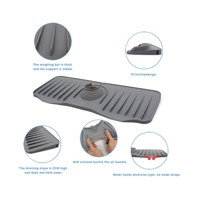 Silicone Faucet Mat Kitchen for Sink Sponge Drain Rack Adjustable Sink Mat Bathroom Countertop Prot