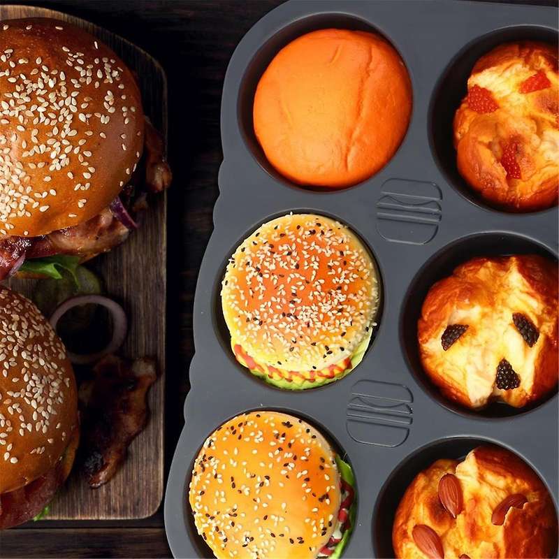 Silicone French Bread Pan and Hamburger Bun Pan Set with Spatula Nonstick 9 Cup Baking Tray 6 Cup Ha
