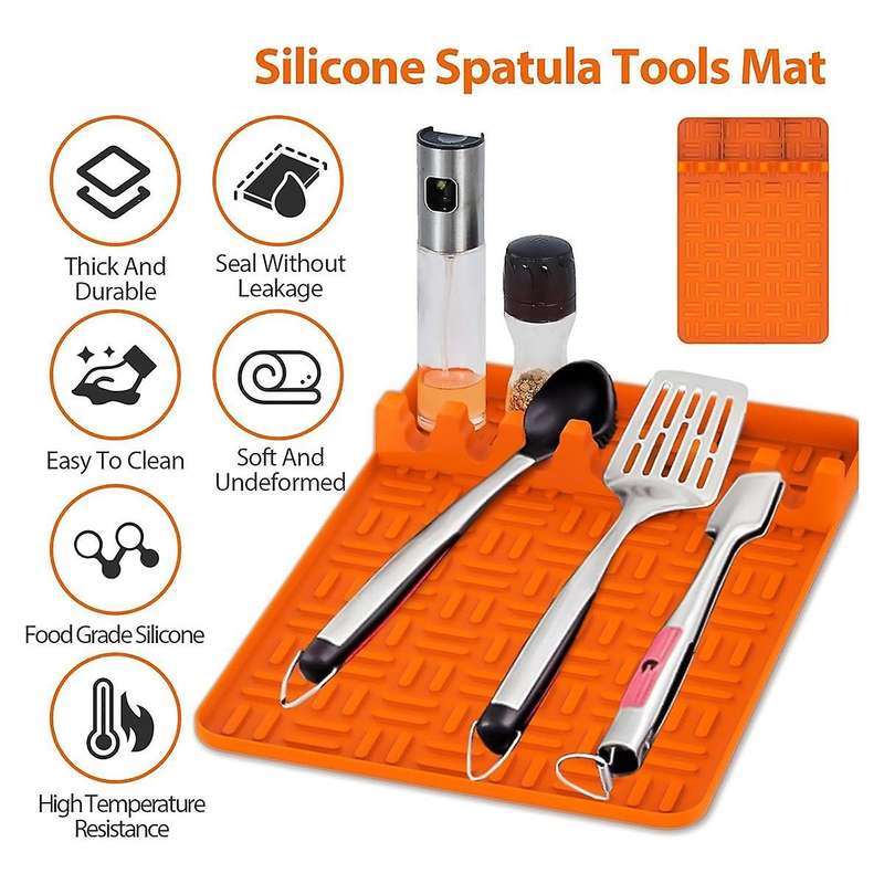 Silicone Griddle Tools Mat ,Spatula Mat with Drip Pad,Side Shelf Mat Grill Utensils Holder Griddle A