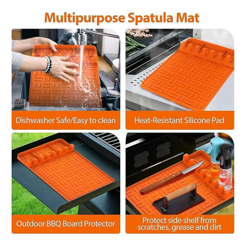 Silicone Griddle Tools Mat ,Spatula Mat with Drip Pad,Side Shelf Mat Grill Utensils Holder Griddle A