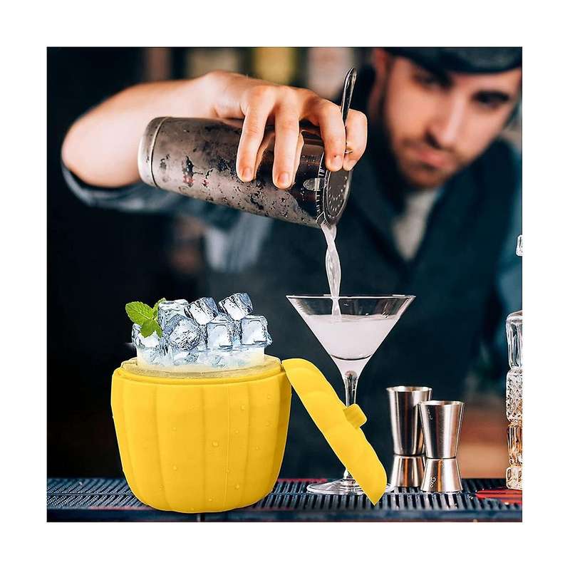 Silicone Ice Bucket Pumpkin Shaped Ice-cube Maker with Lid Ice-cube Mold Tray for Chilling Beer Dri