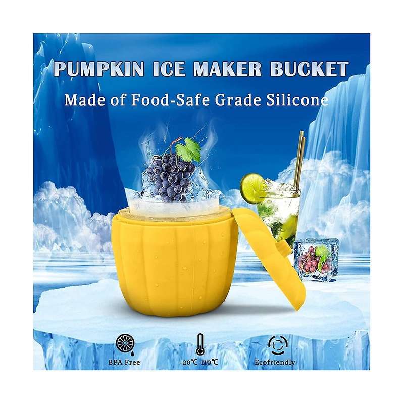 Silicone Ice Bucket Pumpkin Shaped Ice-cube Maker with Lid Ice-cube Mold Tray for Chilling Beer Dri