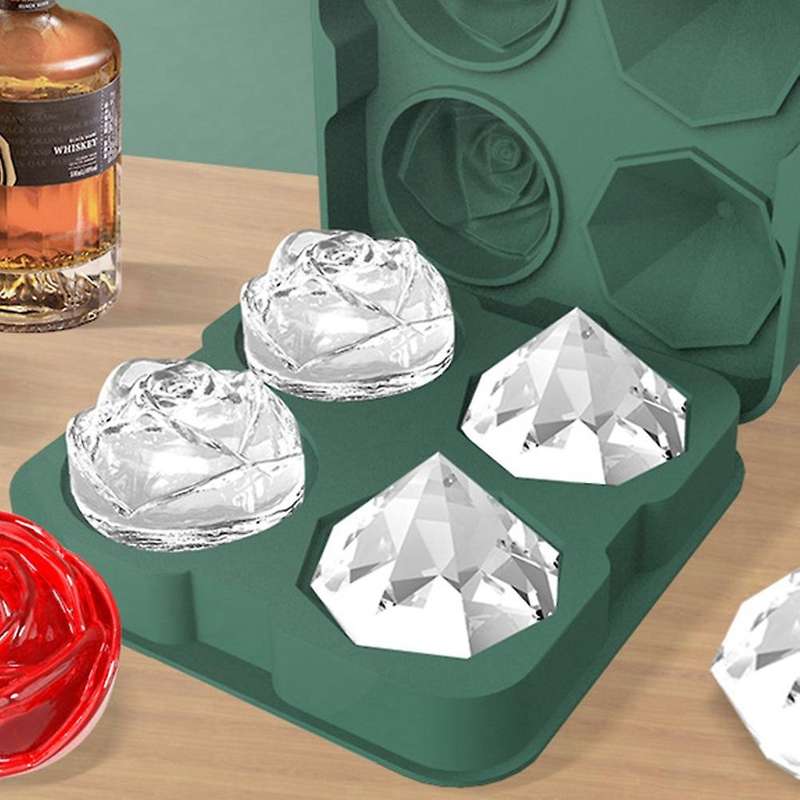 Silicone Ice Square Tray Diamond Shape 4-Cavity Ice Cream Maker Mould Rose Shaped Ice Hockey Mould M
