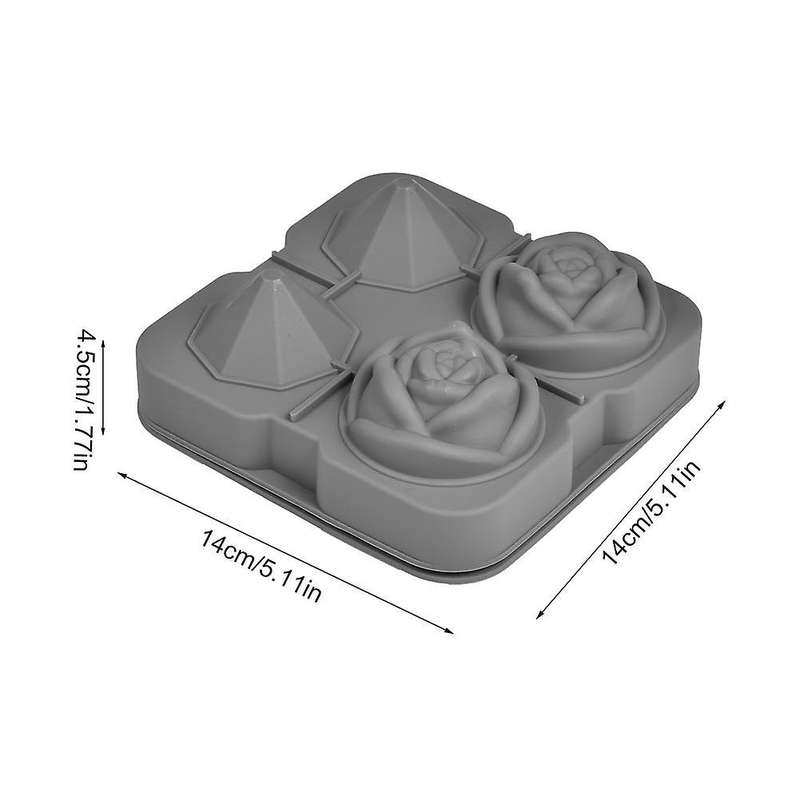 Silicone Ice Square Tray Diamond Shape 4-Cavity Ice Cream Maker Mould Rose Shaped Ice Hockey Mould M