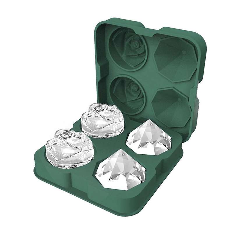 Silicone Ice Square Tray Diamond Shape 4-Cavity Ice Cream Maker Mould Rose Shaped Ice Hockey Mould M