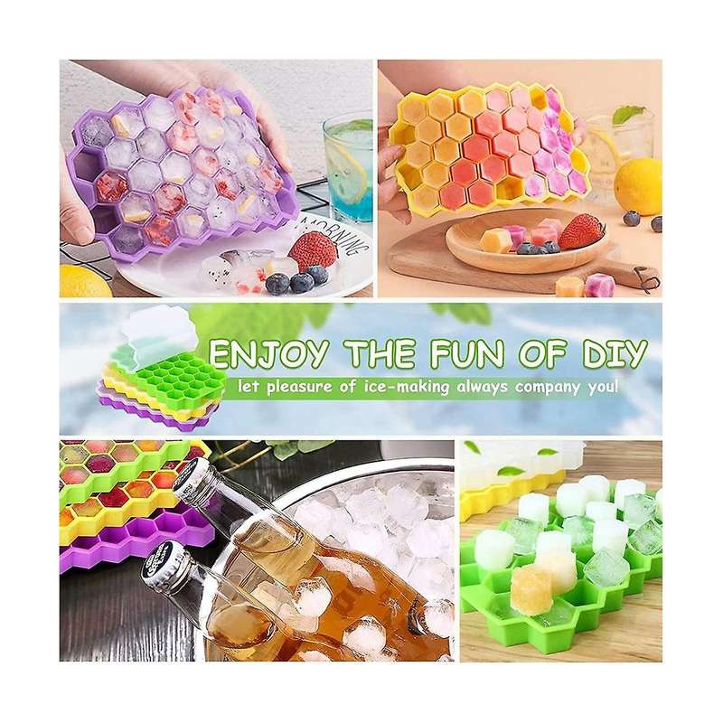 Silicone Ice Square Tray 3 Packs with Removable Lid, Easy Release Hexagonal Ice Square Mold, Stacka