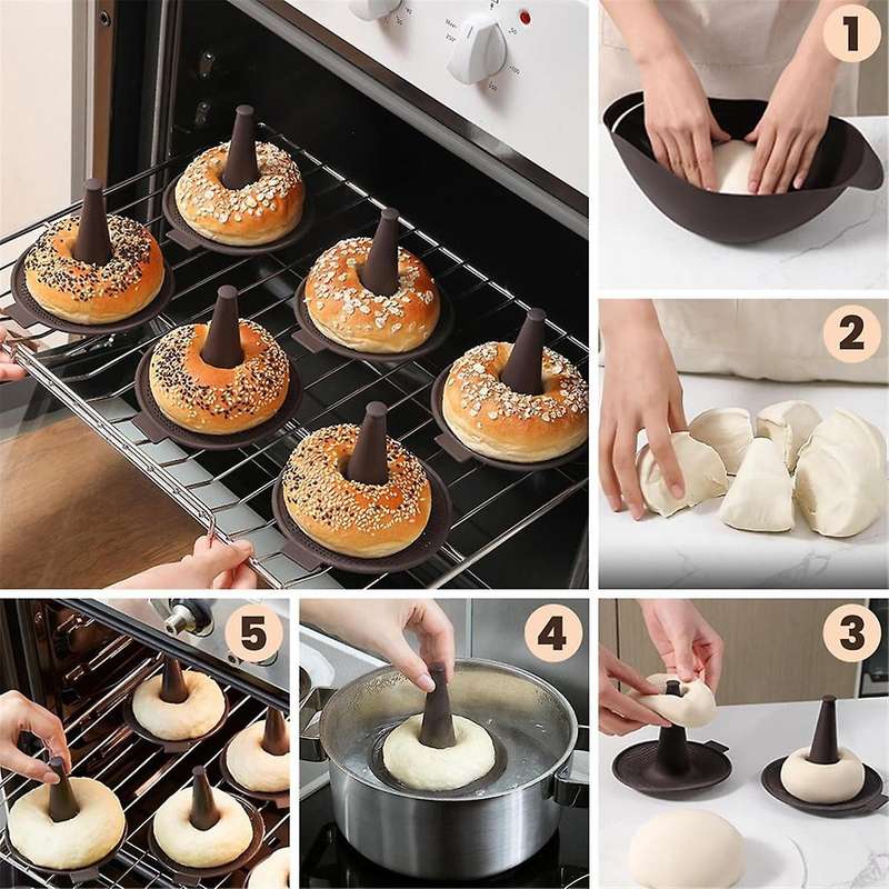 Silicone Molds,Donut Mold for Baking,Donut Pans Set,6 Pieces Pastry Molds for Bagel and Doug Hnut Ca
