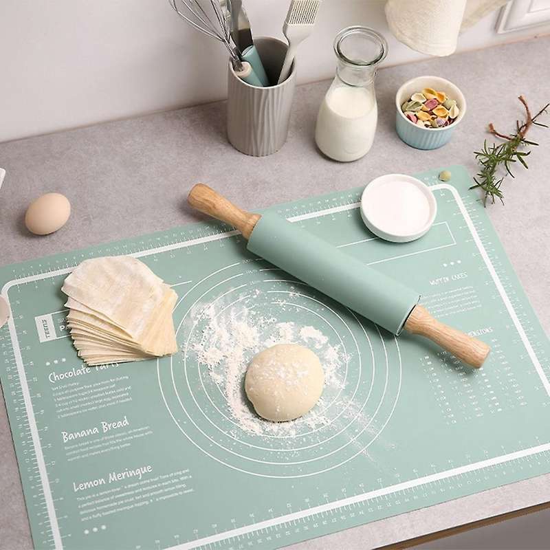Silicone Mat Pastry Mat Dessert Mat with Measuring Rolling Pin Mat Rolling Baking Mat Dough Cookie M