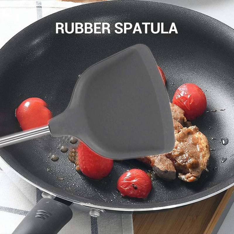 Silicone Non-stick Cookware Cooking Tool Spatula Ladle Egg Beaters Shovel Spoon Soup Set Gray