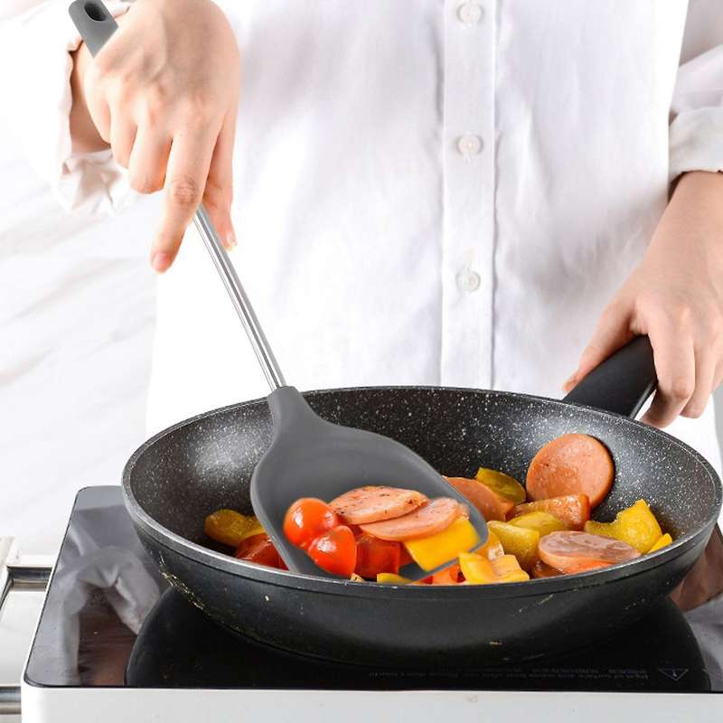 Silicone Non-stick Cookware Cooking Tool Spatula Ladle Egg Beaters Shovel Spoon Soup Set Gray