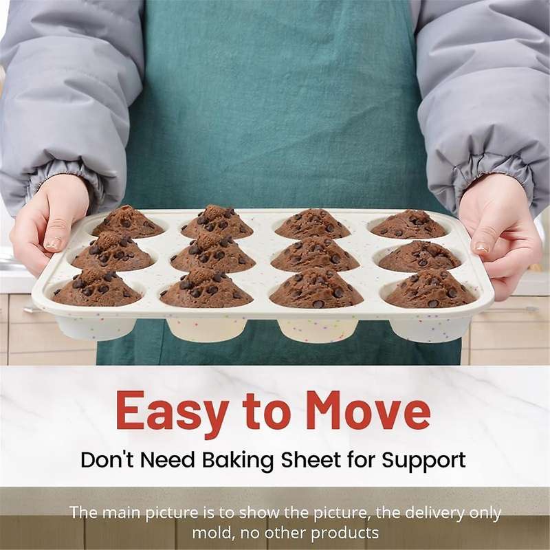 Silicone Muffin Pan, Metal Reinforced Frame Cupcake Pan 12 Cups Regular