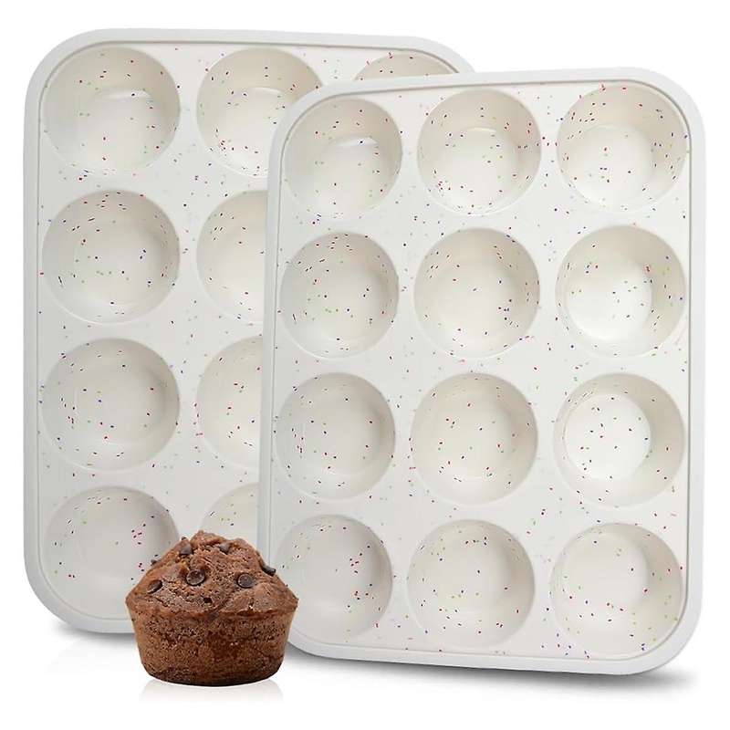 Silicone Muffin Pan, Metal Reinforced Frame Cupcake Pan 12 Cups Regular
