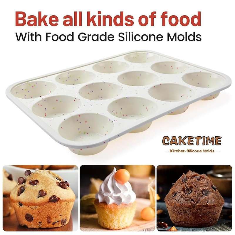 Silicone Muffin Pan, Metal Reinforced Frame Cupcake Pan 12 Cups Regular