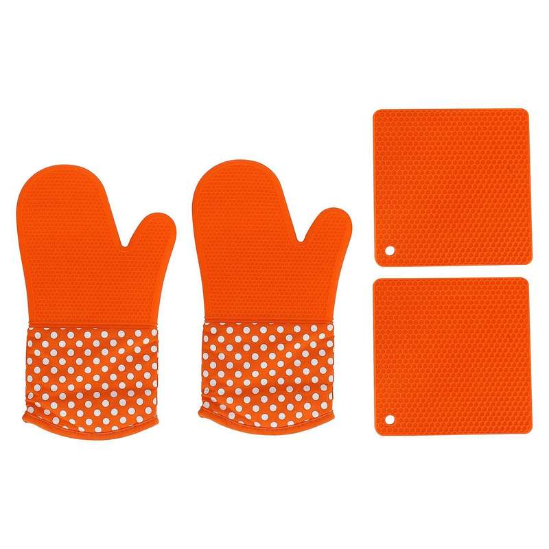 Silicone Oven Gloves and Pot Holder Set, Oven Gloves and Silicone Saucer, Anti-slip Heat Resistant