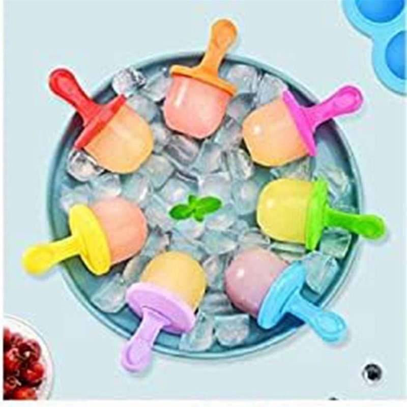 Silicone Popsicle- Mini 7-Cavity DIY Ice-Pop Mold with Colorful Sticks Reusable Non-Stick Food Grade