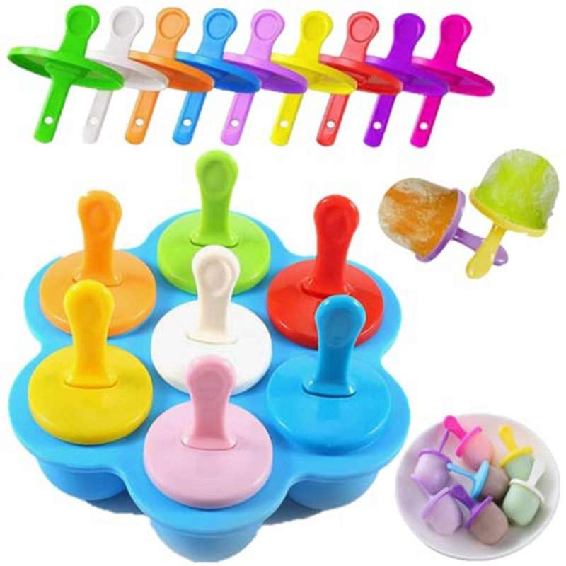 Silicone Popsicle- Mini 7-Cavity DIY Ice-Pop Mold with Colorful Sticks Reusable Non-Stick Food Grade