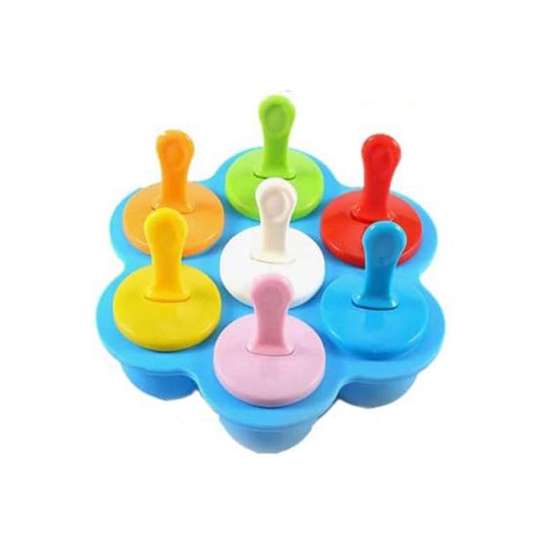 Silicone Popsicle- Mini 7-Cavity DIY Ice-Pop Mold with Colorful Sticks Reusable Non-Stick Food Grade
