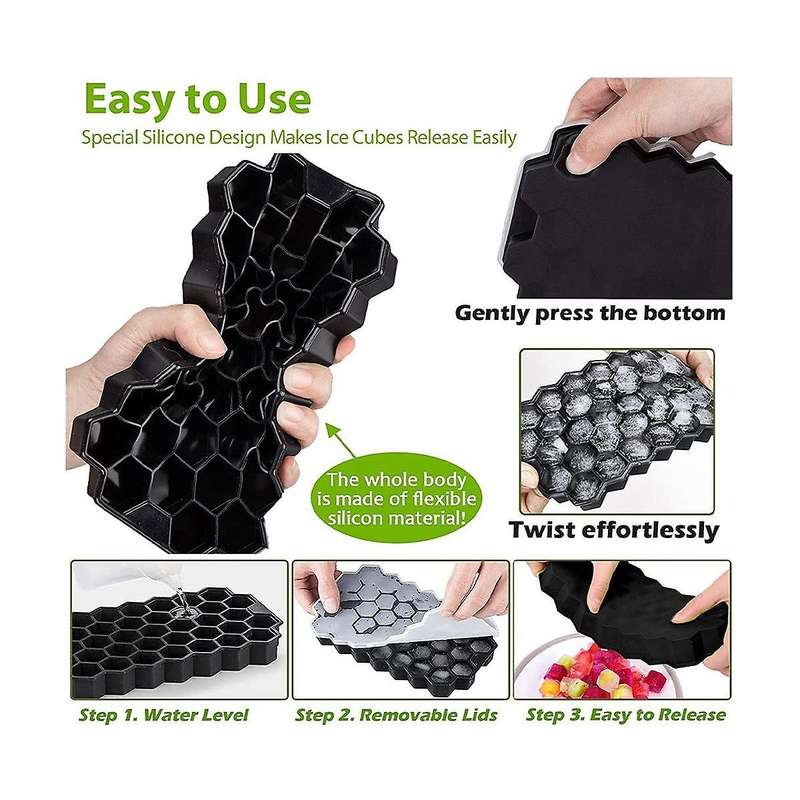 Silicone Small Ice-cube Trays with Removable Lid, Easy-release & Flexible Hexagonal 37-ice-cube Mo