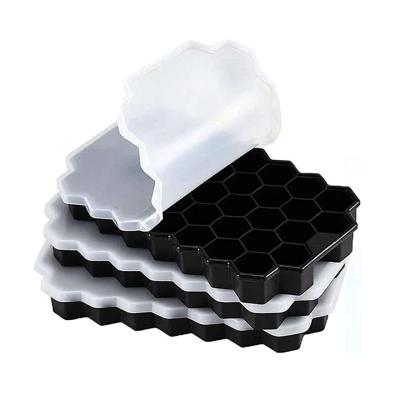 Silicone Small Ice-cube Trays with Removable Lid, Easy-release & Flexible Hexagonal 37-ice-cube Mo