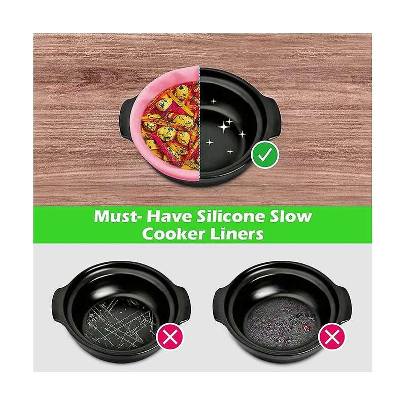 Silicone Slow Cooker Liners, Reusable Slow Cooker Divider Fit 6 7 8 Quarts Oval Round Pot Slow Cook
