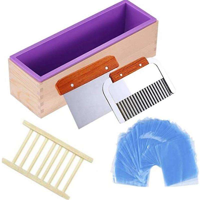 Silicone Soap Kit Wooden Silicone Soap Rectangular Mold, Wavy Straight Scraper for Soap Cake Making