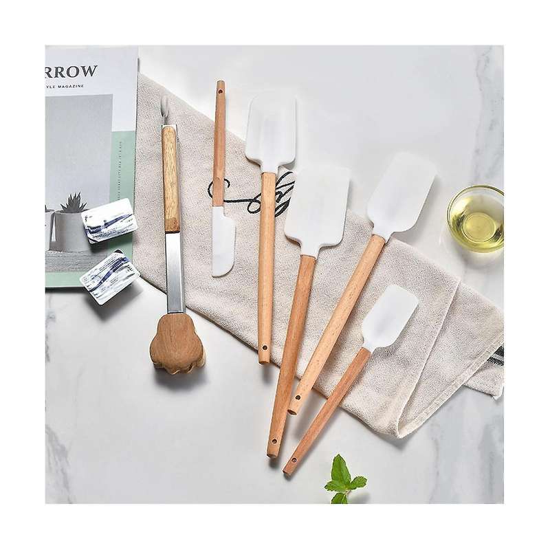 Silicone Spatula Set Rubber Heat Resistant Cream Spatulas Non- Stick Scrapers with Food Tongs for M