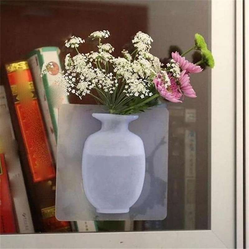 Silicone Sticky Vase Easy Removable Wall Flower Plant Vases DIY Home Decoration Accessories Bouquet