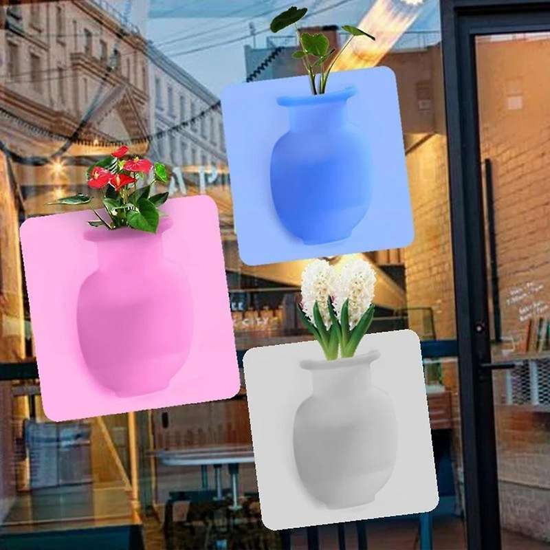 Silicone Sticky Vase Easy Removable Wall Flower Plant Vases DIY Home Decoration Accessories Bouquet