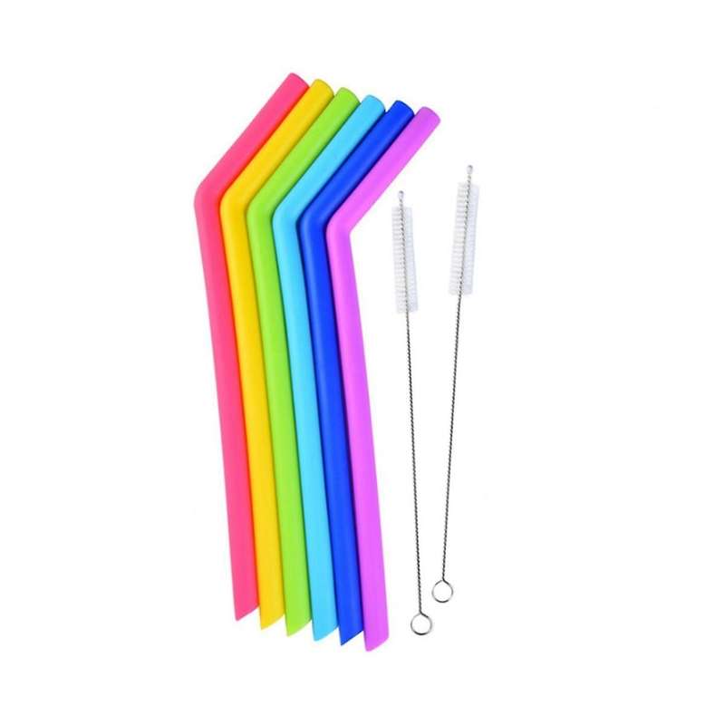 Silicone Straws and Cleaning Brushes - (6) Straws and (2) Cleaning Brushes