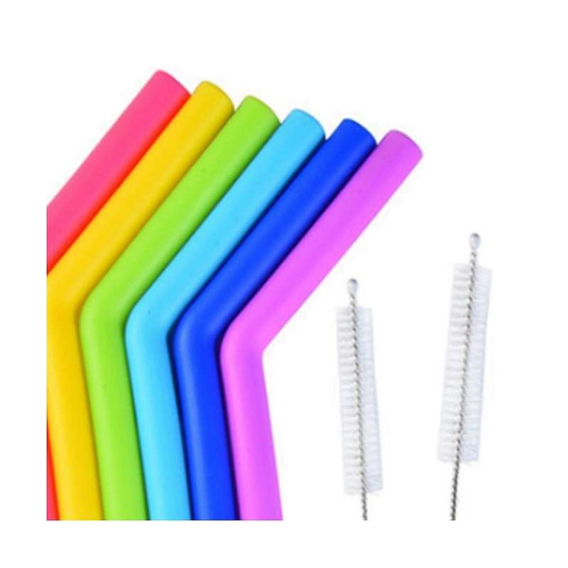 Silicone Straws and Cleaning Brushes - (6) Straws and (2) Cleaning Brushes