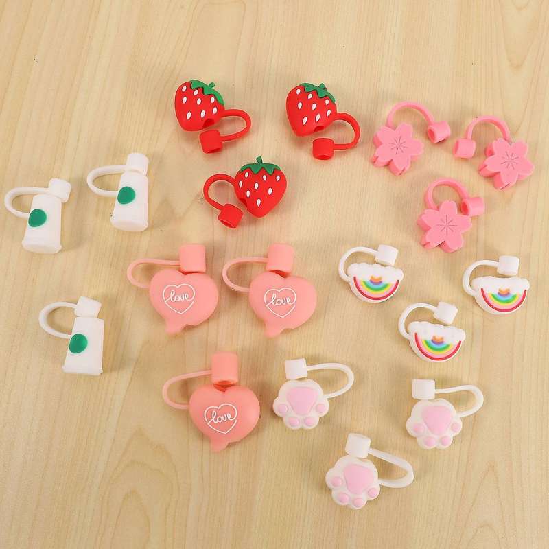 Silicone Straw Tips Cover Reusable Drinking Straw Tips Lids Drinking Dust Caps Portable Cup Accesso