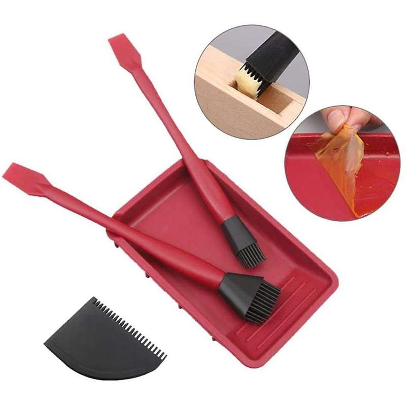 Silicone Wood Brush Kit 4 Pieces Woodworking with Silicone Brush and Tray for Floor Corner Bathroom
